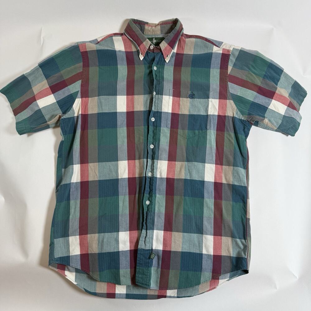 Hunt Club Men's Multicolor Plaid Woven Cotton Button-Up Shirt Short Sleeve L